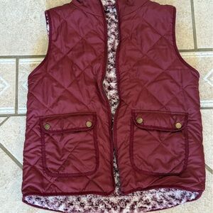 Quilted Burgundy Puffer Vest with Plush Lining - Reversible! Like new!